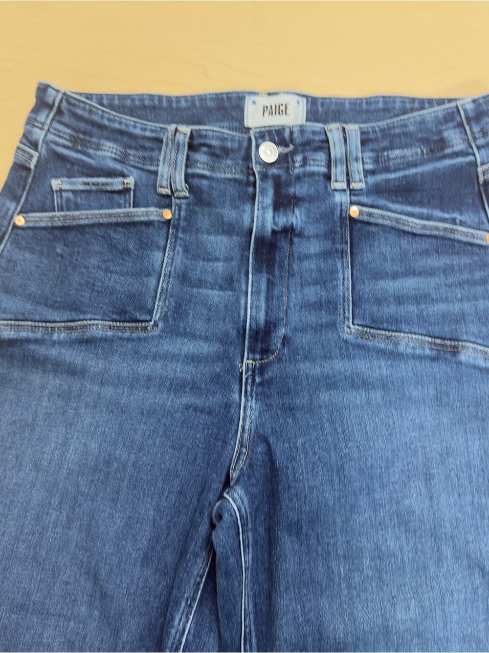 PAIGE Anessa "Sunnie Distressed" High-Rise Wide Leg Crop Jeans Raw Hem Size 32 - Picture 6 of 15